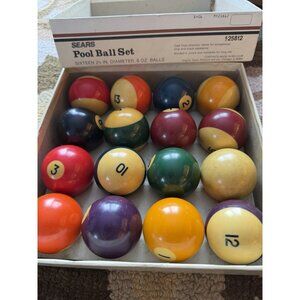 Vtg SEARS 1970 Billiard Pool Ball Set Original Complete With Box